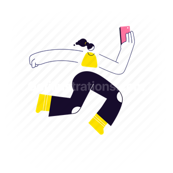 woman, jump, tablet, phone